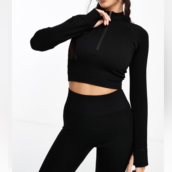 ASOS 4505 Black Athletic Quarter-Zip Mock Neck Ribbed Jacket Size XS - Picture 3 of 15